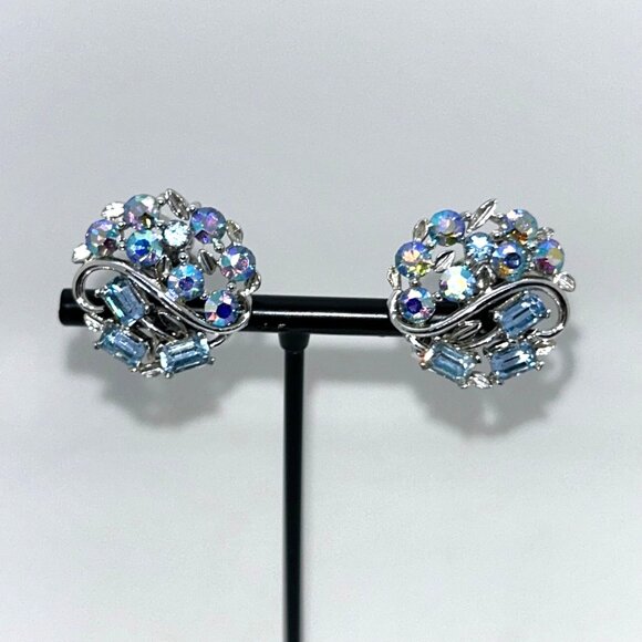 Lisner Jewelry - Lisner Vintage Aurora Borealis Clip-On Earrings Light Blue Rhinestone Wedding